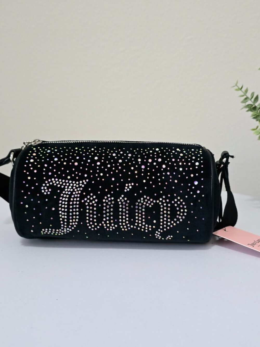 Juicy Couture Barrel Crossbody Bag Black Velour Y2K NWT